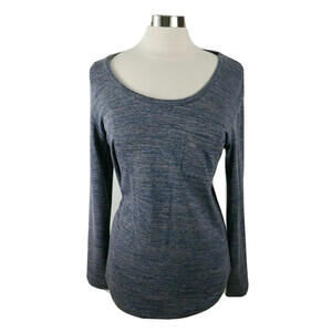 Joan Vass Studio Womens Scoop Neck Heather Navy Sweater Large
